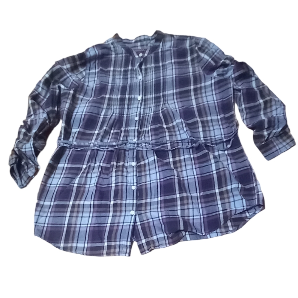 Merona Women Size L Long Sleeve Plaid Flannel Shirt White, Yellow, Purple